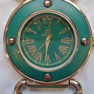 ARM CANDY Round Teal Blue Green Silver Leather Band Ladies Wrist Watch
